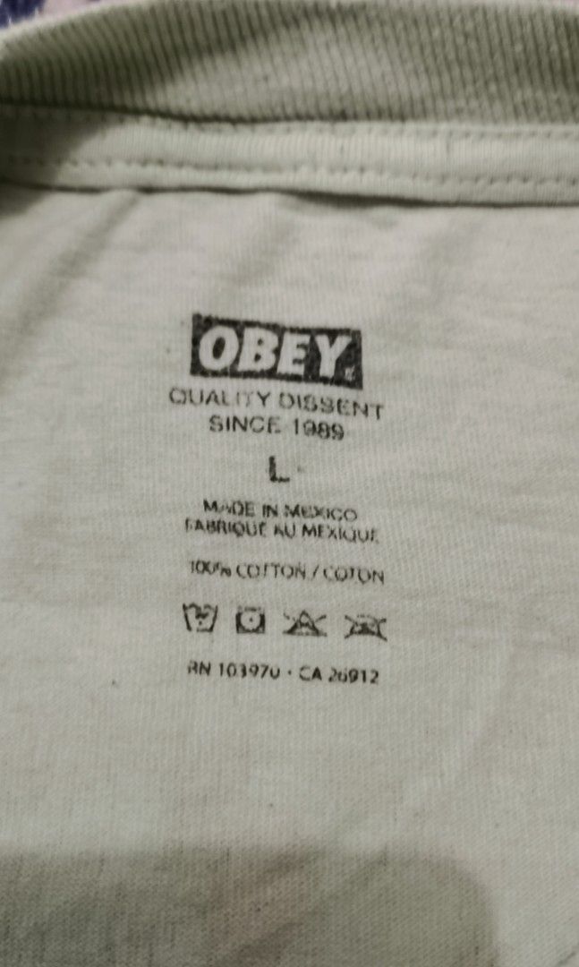 Obey graphic tee (Category: Tshirts & Polo Shirts ) located in San Jose. Submitted by thrift_ni_sir (Listing ID 1464720164, Image 2). Description: Slightly used MOD j&t Add shipping fee MOP gcash No penhole.