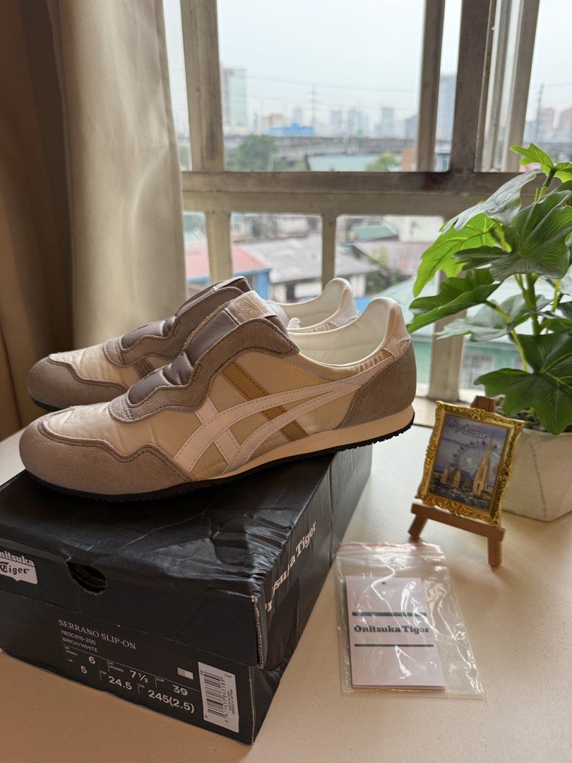 Onitsuka Tiger Serrano Slip-On Beige Brown (Category: Sneakers) located in Manila. Submitted by its.mickey (Listing ID 1464642323, Image 1). Description: Onitsuka Tiger Serrano Slip-On in beige and brown. Size 7.5 (US Women's). Comes with original box and tags. Easy slip-on style for everyday wear. Great for casual outfits. rfs: malaki daw kay ate.