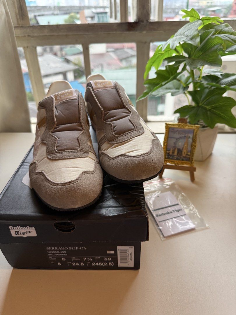Onitsuka Tiger Serrano Slip-On Beige Brown (Category: Sneakers) located in Manila. Submitted by its.mickey (Listing ID 1464642323, Image 2). Description: Onitsuka Tiger Serrano Slip-On in beige and brown. Size 7.5 (US Women's). Comes with original box and tags. Easy slip-on style for everyday wear. Great for casual outfits. rfs: malaki daw kay ate.
