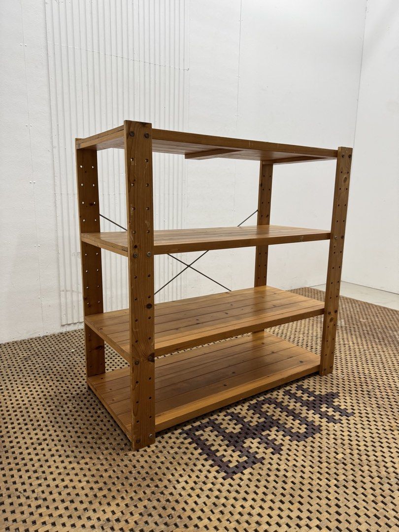 Open shelves (Category: Shelves, Cabinets & Racks) located in Quezon City. Submitted by matetdevis13 (Listing ID 1464570807, Image 3). Description: Rustic 4-Tier Wooden Storage & Display Shelf Price: 4,900 L35.5 x W17 x H35.5 In good condition Code MJS10-R2.