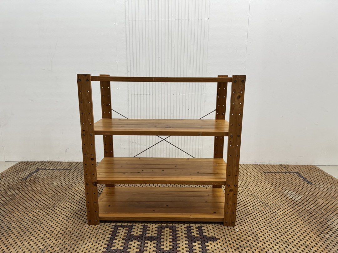 Open shelves (Category: Shelves, Cabinets & Racks) located in Quezon City. Submitted by matetdevis13 (Listing ID 1464570807, Image 1). Description: Rustic 4-Tier Wooden Storage & Display Shelf Price: 4,900 L35.5 x W17 x H35.5 In good condition Code MJS10-R2.