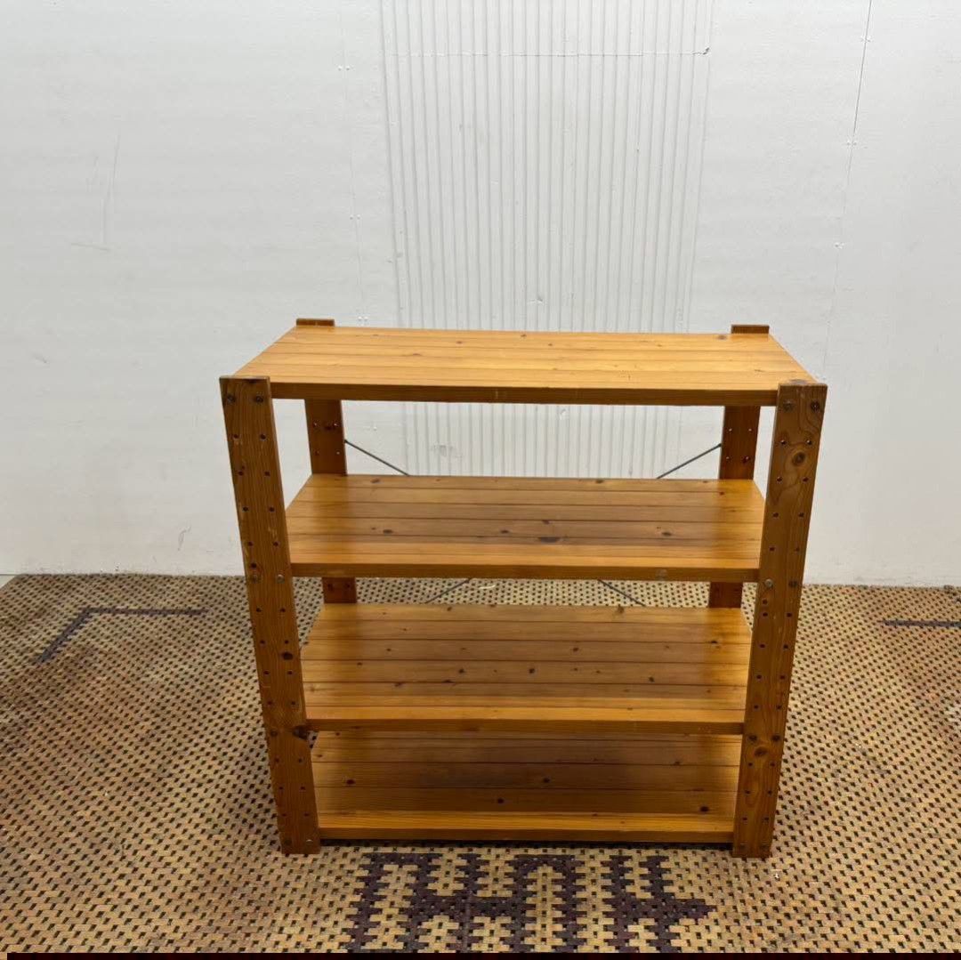 Open shelves (Category: Shelves, Cabinets & Racks) located in Meycauayan. Submitted by marygracecasimiro (Listing ID 1464591189, Image 1). Description: Rustic 4-Tier Wooden Storage & Display Shelf Price: 8,000 L35.5 x W17 x H35.5 In good condition💚.