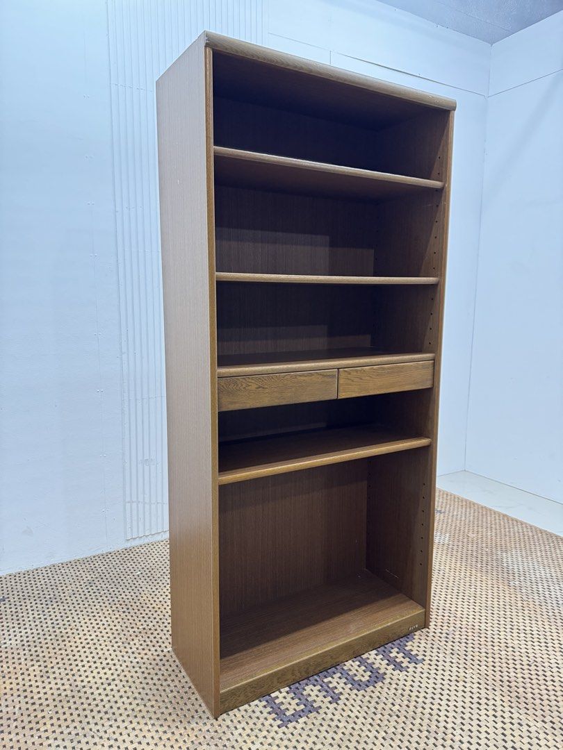Open shelves (Category: Shelves, Cabinets & Racks) located in Quezon City. Submitted by matetdevis13 (Listing ID 1464641184, Image 2). Description: Wooden Open Shelves with 2 Drawers Price: 6,900 L33.5 x W14.5 x H71 In good condition Code JMD21-MJ642.