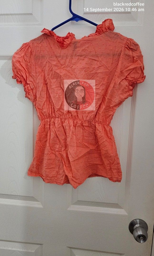 Orange Babydoll Top (Category: Blouses) located in Quezon City. Submitted by blackredcoffee (Listing ID 1464609240, Image 2). Description: - garterized waist - for small frame ➡️Measurements⬅️ XS width: 14.5 inches length: 21 inches.