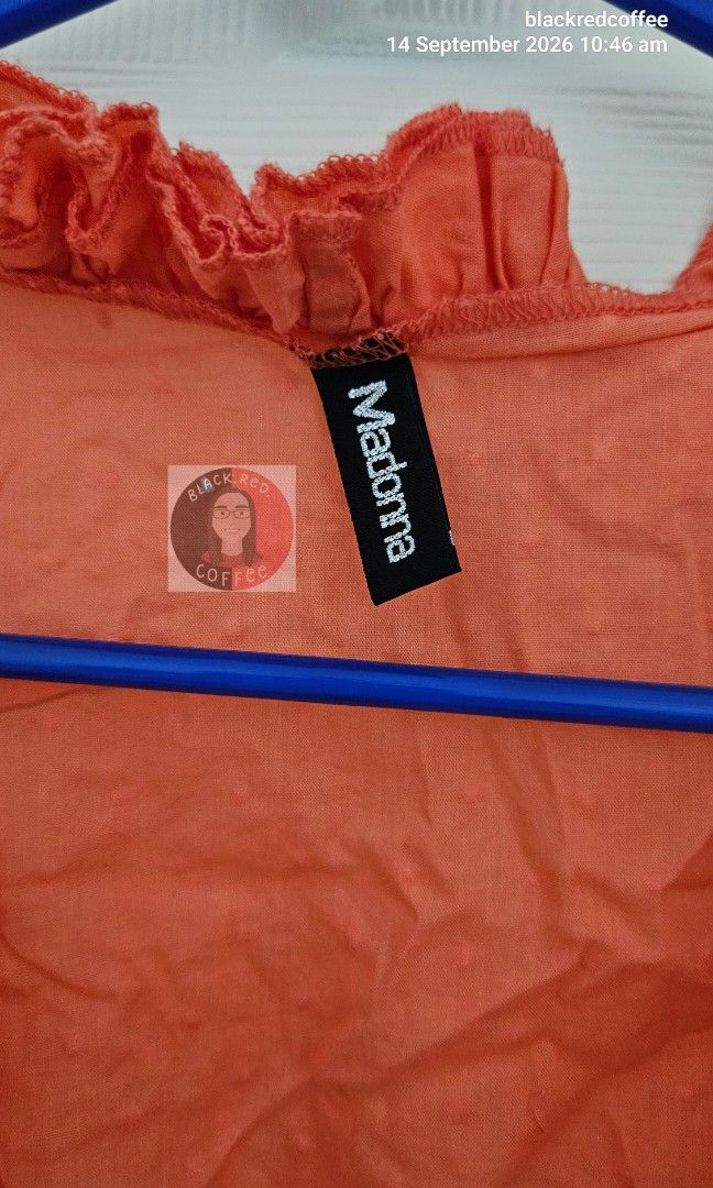 Orange Babydoll Top (Category: Blouses) located in Quezon City. Submitted by blackredcoffee (Listing ID 1464609240, Image 3). Description: - garterized waist - for small frame ➡️Measurements⬅️ XS width: 14.5 inches length: 21 inches.