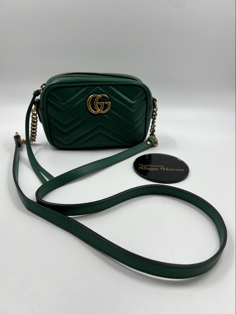 Original Gucci Marmont Green Camera Bag (Category: Luxury Bags & Wallets) located in Cavite. Submitted by authenticbagshavenbyvalg (Listing ID 1461325927, Image 1). Description: Guaranteed Original 💯 very good condition no major issue.