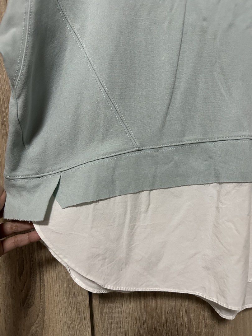 Overlap Pullover (Category: Coats, Jackets and Outerwear) located in Bulacan. Submitted by relove.re (Listing ID 1464708893, Image 3). Description: - Mint green / Sage and white - S to M size - Longsleeves pullover / jacket - Soft - Casual day out.