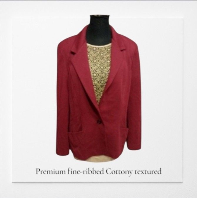 Oversized DEVON Wine Red Textured Blazer Jacket Single Button Plus Size XL (Category: Coats, Jackets and Outerwear) located in Bacoor. Submitted by aithriftcloset (Listing ID 1464732686, Image 3). Description: Code: Simple Yet Elegant 👌🏆Oversized Wine Red Textured Blazer Jacket Single Button Plus Size XL XXL ⭐Product Description 💥Make a sophisticated statement with this gorgeous wine red textured blazer, perfectly tailored for an effortlessly 