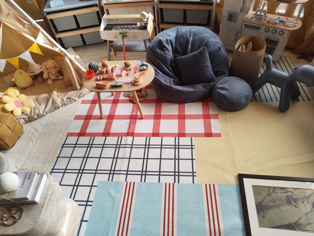 Patchwork Rug (Category: Infant Playtime) located in Singapore. Submitted by himac (Listing ID 1464630409, Image 1). Description: - Cute wooden play kitchen for kids - Includes pots, pans, and food items - Great for imaginative and pretend play - Perfect for toddlers and young children.