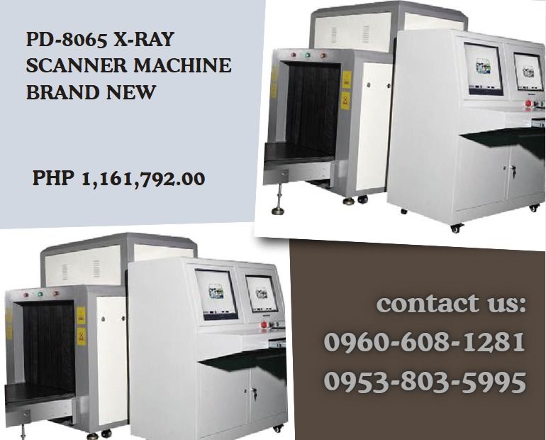PD-8065 X-RAY SCANNER MACHINE BRAND NEW (Category: Home Improvement Tools & Accessories) located in Lapu Lapu. Submitted by purebird.d6b6a1 (Listing ID 1464578139, Image 1). Description: ●Tunnel Size: 800（W）× 650（H）mm ●Conveyor Speed: 0.22 m/s ●Conveyor Max Load: 150 kg ●Single inspection dosage < 1.5µGy ●Wire Resolution: 0.1mm metal line ●Steel Penetration: 36MM armor plate ●Film Safety: For ISO 1600 ●Maximum leakage radiation <0.3µGY/H ●Orienta