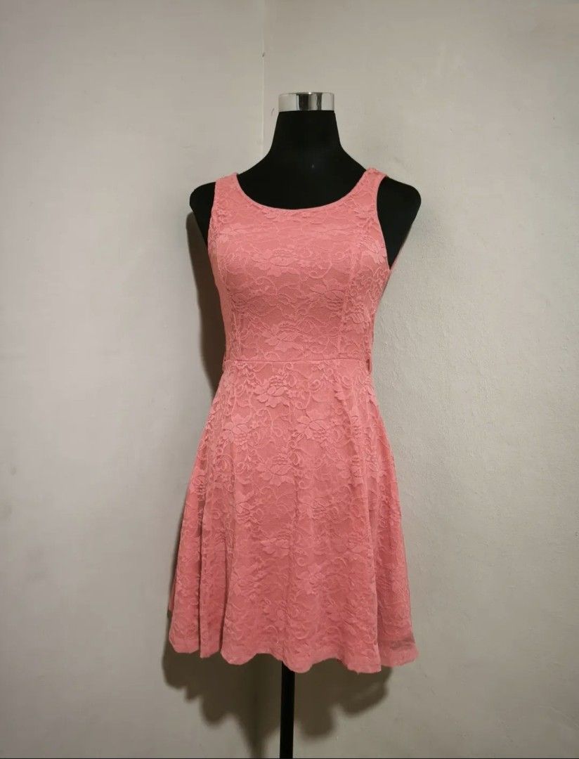 Peachy laced dress (Category: Dresses) located in Manila. Submitted by wearforce (Listing ID 1464585940, Image 2). Description: Peachy laced dress can fit S-M good condition no issues color rate 9/10 150 + sf.