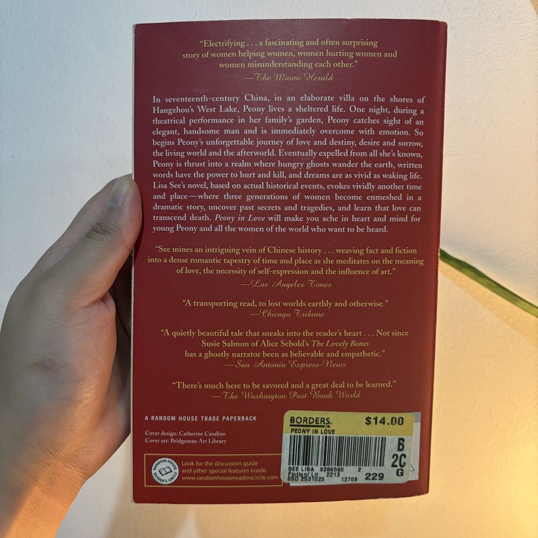 Peony in Love by Lisa See (Category: Storybooks) located in Manila. Submitted by ajdeclutter (Listing ID 1464675583, Image 3). Description: - New York Times Bestseller novel by Lisa See - Set in 17th-century China, features the story of Peony .