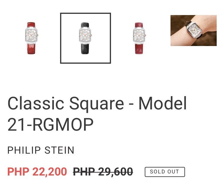 Philip Stein Watch White Dial (Category: Women's Watches) located in Mandaluyong City. Submitted by thegfstore (Listing ID 1463792065, Image 1). Description: - Philip Stein watch - White dial with small seconds subdial at 6 o'clock - Rectangular case - Light beige textured leather strap with buckle closure - Stylish and comfortable for everyday wear.