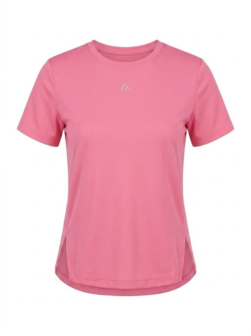 Pink Athletic T-shirt with Logo (Category: Shirts) located in Paranaque City. Submitted by __thegoodfinds (Listing ID 1464651291, Image 1). Description: - Pink athletic t-shirt - Short sleeves and crew neck - Small logo detail on the chest - Side slits at the hem for a relaxed fit - Ideal for workouts and everyday casual wear.