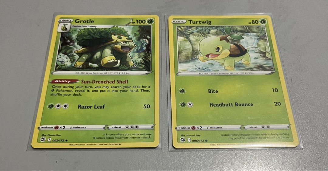 Pokémon TCG “Grotle & Turtwig” Evolution Set (Common/ Uncommon) (Category: Raw Singles) located in Quezon City. Submitted by pwrproductions (Listing ID 1464660134, Image 1). Description: ₱50 each.