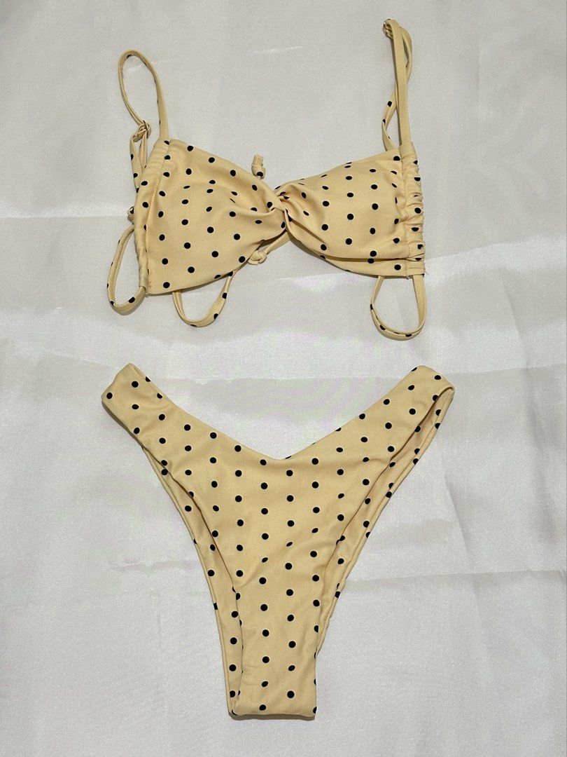 Polka Dot Twist High-Cut Bikini Set (Category: Bikinis & Swimsuits) located in Bacoor. Submitted by outthecloset (Listing ID 1464577043, Image 1). Description: • size XS (top & bottom) • can also fit small–medium depending on preferred fit • like new — worn once only • no stains, flaws, or damage • high-cut style with twist detail • bacoor city, cavite location please check measurements before buying. no return/refund once purchased. feel free to