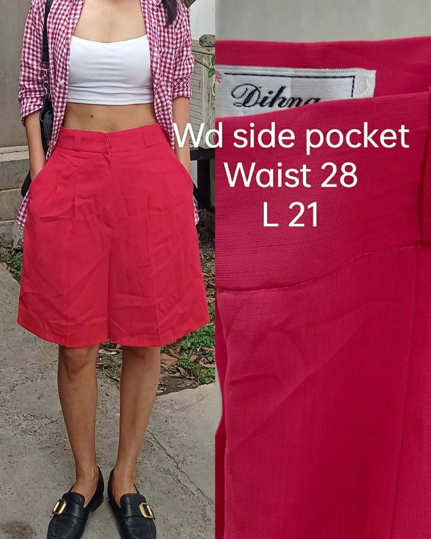 Premium deep red chic bermuda short (Category: Shorts) located in Davao. Submitted by irisrazona16792 (Listing ID 1464576880, Image 2). Description: Wd side pocket Waist 35 Hips 44 L 20.5 mall quality.