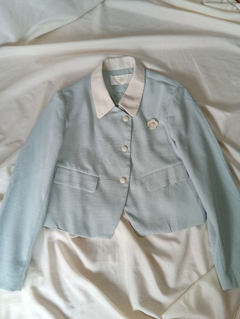 Premium Sky Blue Flat Tweed Blazer (Category: Coats, Jackets and Outerwear) located in Rizal. Submitted by tweeds_by_n (Listing ID 1464738080, Image 1). Description: size: medium - large — no issue/flaws — complete buttons — with inner lining — premium quality — seller's fav! mop: gcash mod: tiktok checkout or direct spx/jnt/lalamove 📍 Binangonan, Rizal. 📩DM me if interested!.