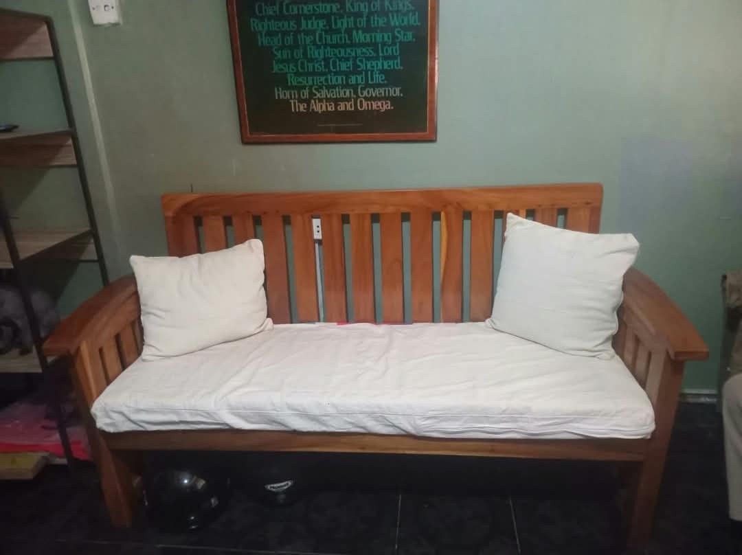 Premium Solid Acacia Sofa Set + Mahogany Glass Coffee Table (Category: Chairs) located in Manila. Submitted by koshibuys (Listing ID 1464673457, Image 2). Description: No Issue, No Scratches Good as new - Pick up only.