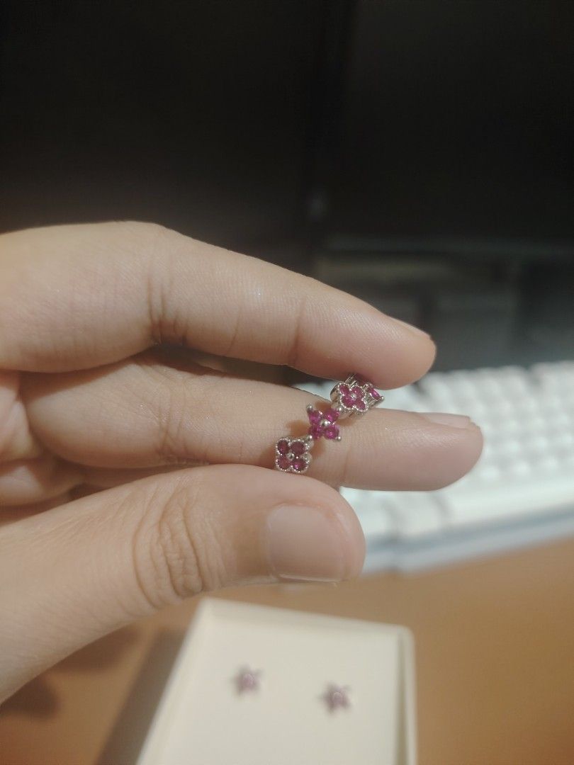 PT950 Ruby Flower Ring and Earrings Set [July Birth Stone] (Category: Earrings) located in Caloocan City. Submitted by cherishedfinds (Listing ID 1464722382, Image 2). Description: - Lab Ruby Flower jewelry set - July Birth stone - ₱480 (925 Earring Post ) & ₱580 (PT950 Ring) - Bundle price for ₱990 (comes w/ a box) - Spent 500, get a freebie 🎁.