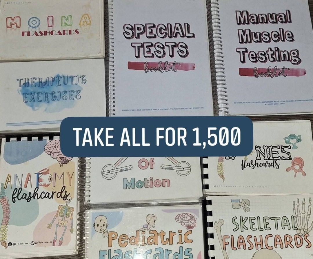 PT Flashcards (Category: Textbooks) located in Cavite. Submitted by korskidodski (Listing ID 1464753928, Image 1). Description: 9 FLASHCARDS FOR 1500 💥 - MOINA - Thera Ex - Anatomy - Special Tests - ROM - Pediatric - MMT - Bones - Skeletal.