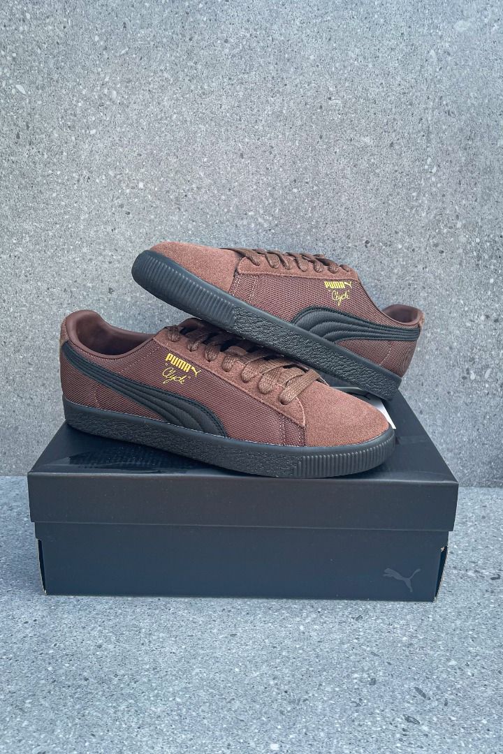 Puma Clyde Soph "Espresso Brown" (Category: Sneakers) located in Naga. Submitted by generic_username0711 (Listing ID 1464618554, Image 1). Description: - Classic Puma Clyde sneakers - Rich brown color - Suede and mesh upper - Black accents and sole - Comes with original Puma box - Ideal for casual wear SRP: P6,800.