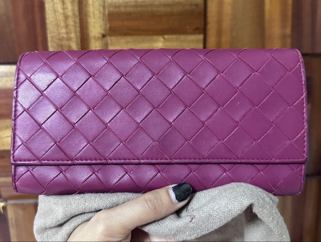 Purple Woven Leather Long Wallet (Category: Luxury Bags & Wallets) located in General Trias. Submitted by mimispreloves (Listing ID 1464604284, Image 1). Description: - Chic purple long wallet - Elegant woven leather detail - Secure snap closure - Interior features multiple card slots - Includes a zippered pocket for coins or small items - Perfect for organizing your daily essentials - Dimensions: Approx. 7.5 inches (length) x 3.5 inches (width).