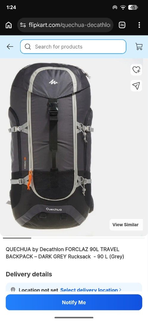 Quechua Forclaz 90L Travel Backpack (Category: Backpacks) located in Manila. Submitted by yonggagotthasauce (Listing ID 1464627888, Image 2). Description: - Brand: Quechua by Decathlon - Model: Forclaz 90L - Color: Dark Grey - Capacity: 90 Liters (plenty of space for adventures) - Features: Multiple pockets and straps for gear organization - Ideal for: Hiking, long trips, and travel SELLING IT FOR 5000 MANILA AREA BAGONG BAGO PA YAN .