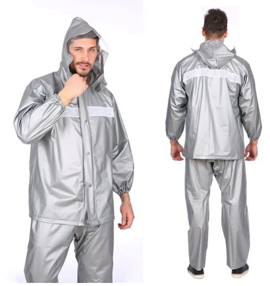 Raincoat Terno Set Jacket and Pants with Reflector and Hood Gray (Category: Coats, Jackets and Outerwear) located in Manila. Submitted by liincee (Listing ID 1464639921, Image 2). Description: Color: Gray With reflector Jacket and Pants Thick material Raincoat with hood attached One Size Fit/ Free size PVC coated (Rubberized) Easy To Wear Waterproof Reusable Heavy duty Brand New and High Quality Features: Suitable for outdoor camping, mountain cl