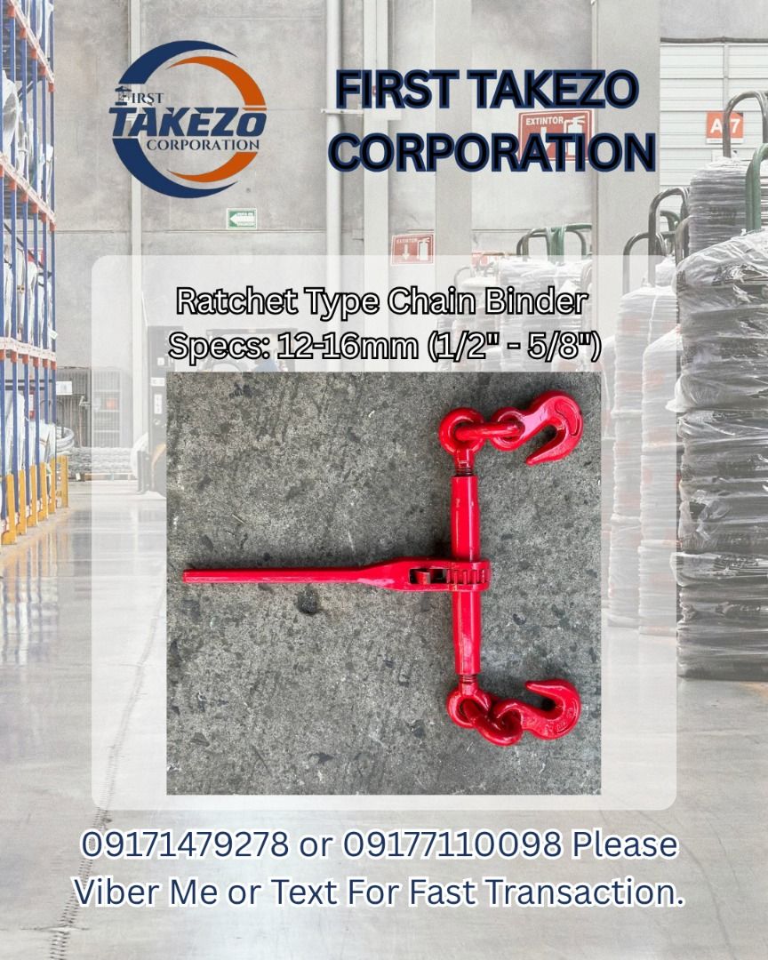 Ratchet Type Chain Binder Specs: 12-16mm (L/2" - 5/8") (Category: Everything Else Others) located in Manila. Submitted by joeyroque09 (Listing ID 1464638070, Image 1). Description: Ratchet Type Chain Binder Specs: 12-16mm (L/2" - 5/8").