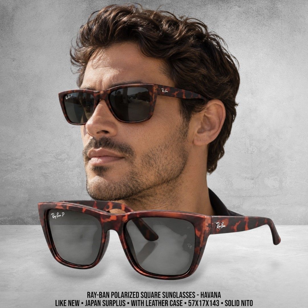 RAY-BAN POLARIZED RECTANGULAR SUNGLASSES TORTOISE BROWN (Category: Sunglasses & Eyewear) located in Tagbilaran City. Submitted by g.itw (Listing ID 1454020888, Image 1). Description: RAY-BAN POLARIZED RECTANGULAR SUNGLASSES TORTOISE BROWN JAPAN SURPLUS LIKE NEW WITH LEATHER CASE 57MM LENS 17MM BRIDGE 143MM TEMPLE NO ISSUES FREE SHIPPING 3,850.
