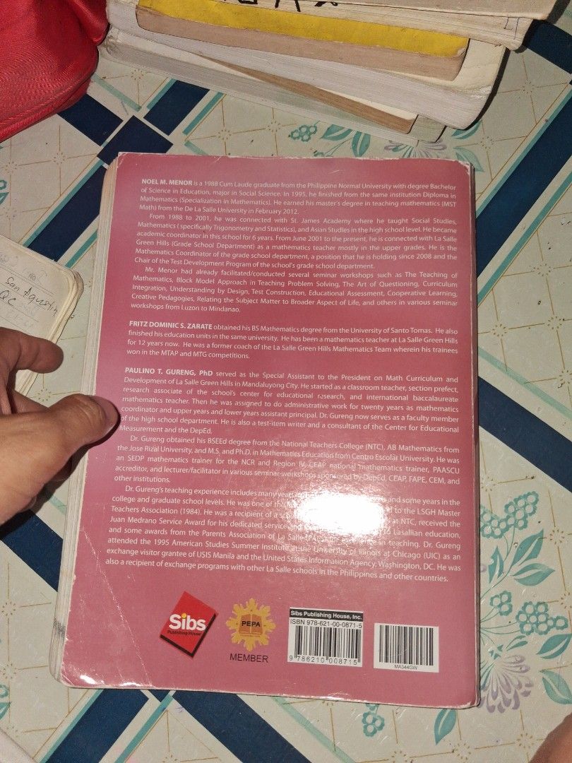 Realistic Math Grade 4 Textbook - 2nd Edition (Category: Textbooks) located in Manila. Submitted by marcas022798212 (Listing ID 1464614115, Image 2). Description: - Realistic Math Grade 4 Textbook, 2nd Edition - K to 12 Curriculum Compliant - Covers key topics: Numbers, Fractions, and Decimals - Authors: Noel M. Menor, Fritz Dominic Zarate, Paulino T. Gureng - Publisher: SIBs Publishing House, Inc. - Ideal for students needing extra practice or a