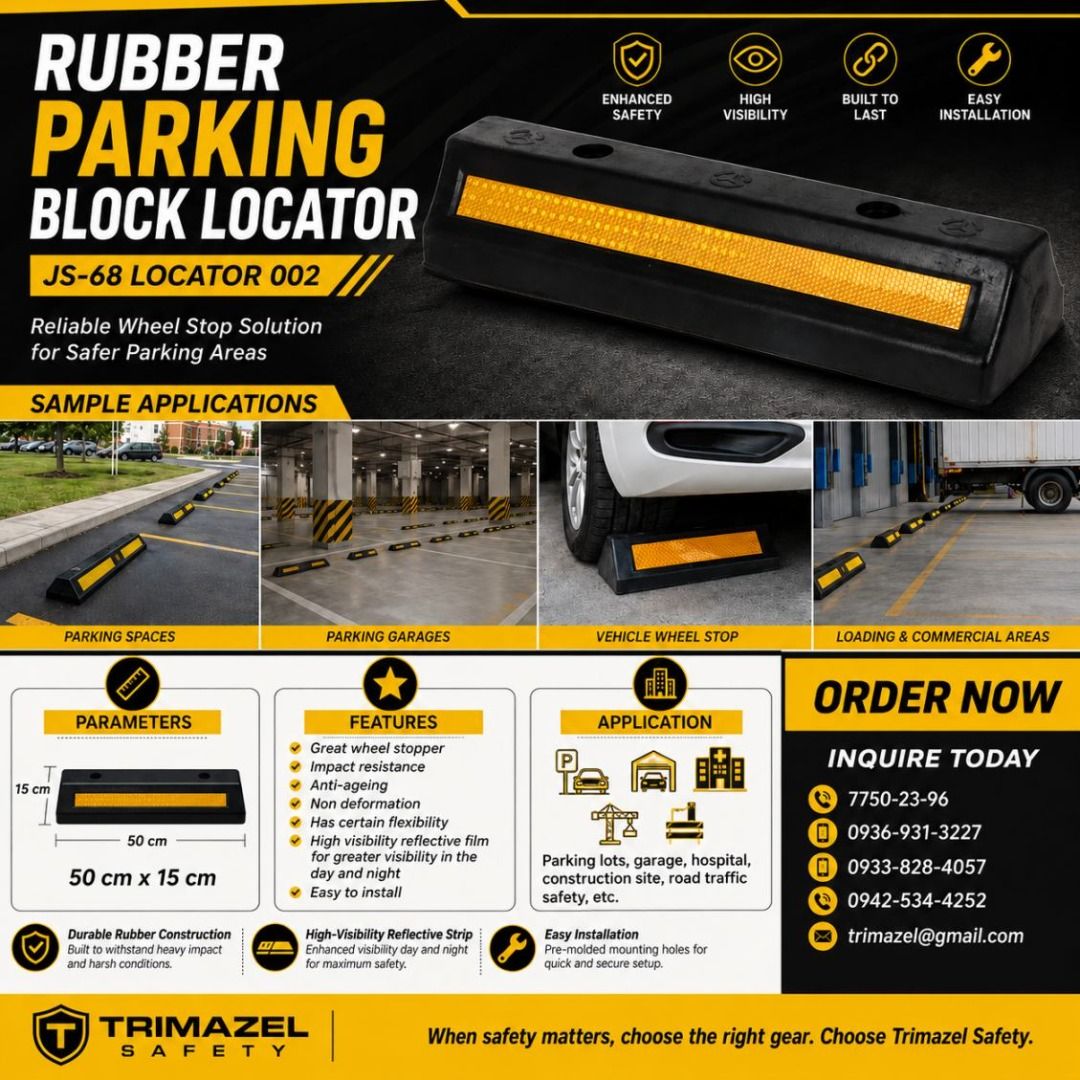 RUBBER PARKING BLOCK LOCATOR (Category: Looking For) located in Caloocan City. Submitted by trzl_liza14 (Listing ID 1464577142, Image 1). Description: ✅ Guaranteed lowest price ✅ Quality products ✅ Big discount for bulk orders ✅ 100% LEGIT TRUSTED SUPPLIER! ✅ With Complete Legal Documents ✅ BIR Registered We Supply All Kinds Of PPE Supplies, Raincoat, Hard Hat, Cooler Box, Plastic Trash Bin, Road Barriers, Kayak Boats, Crystal Kayak, Traffic Cone