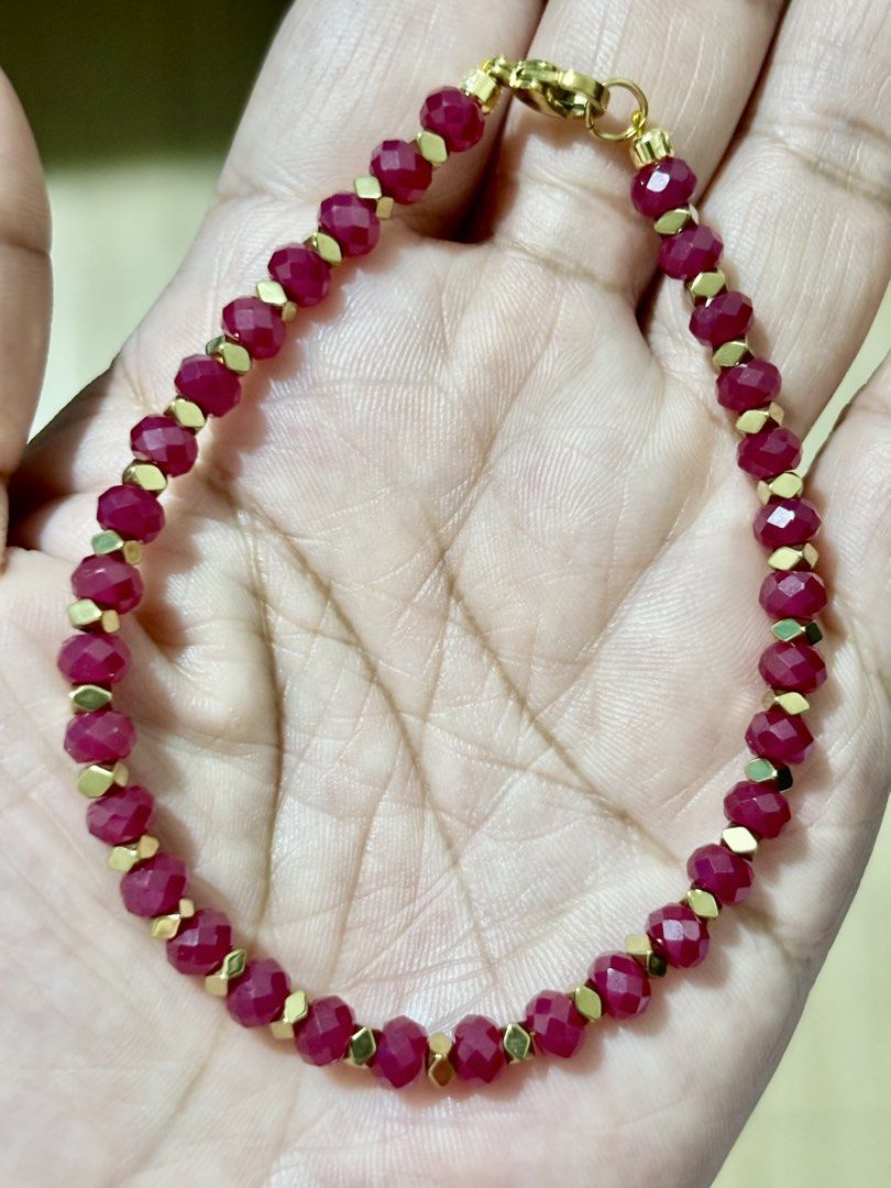 Ruby Bracelet (Category: Bracelets) located in Pasig City. Submitted by talaversify (Listing ID 1464634702, Image 1). Description: Semi-precious stone: Ruby with Hematite spacers Stone size: 5mm (faceted) Wrist size: 18cm 💠 Natural stone 💠.