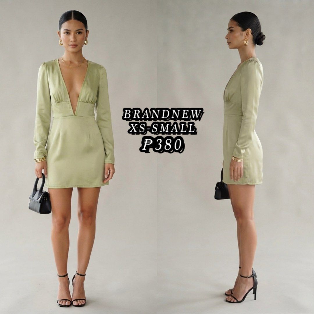 Sage green satin dress (Category: Dresses) located in Taguig. Submitted by jane.klosette (Listing ID 1464611235, Image 1). Description: BRANDNEW Delivery via Lalamove, payment first. 📍 Taguig.