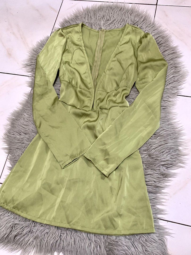 Sage green satin dress (Category: Dresses) located in Taguig. Submitted by jane.klosette (Listing ID 1464611235, Image 3). Description: BRANDNEW Delivery via Lalamove, payment first. 📍 Taguig.