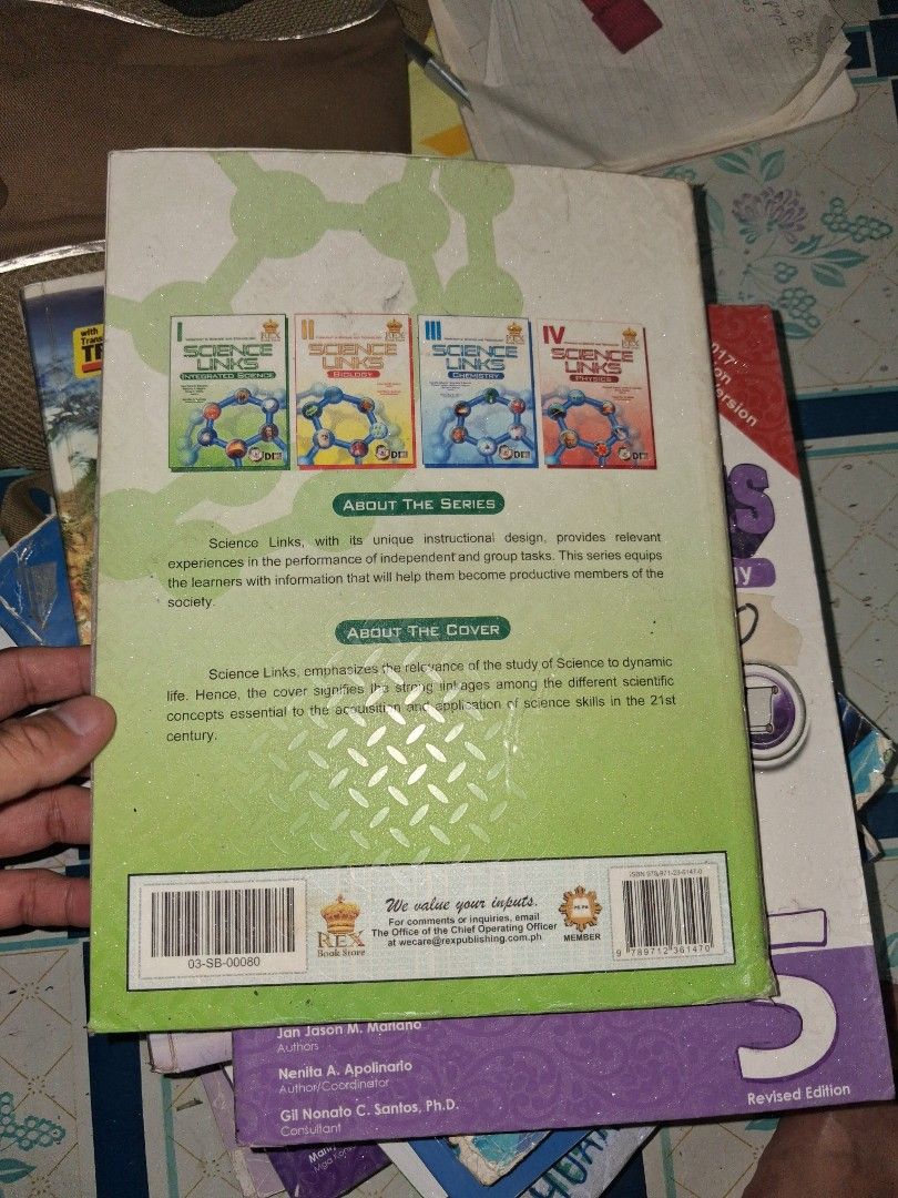 Science Links Integrated Science Worktext Rex Book Store (Category: Textbooks) located in Manila. Submitted by marcas022798212 (Listing ID 1464682103, Image 3). Description: - Integrated Science Worktext from Rex Book Store - Covers 'Science Around You' and 'Force, Motion, and Energy' - Authors: John Paolo C. Dalupang, Estrellita A. Madriaga, Merlita V. Bagunu - Ideal for students studying science.
