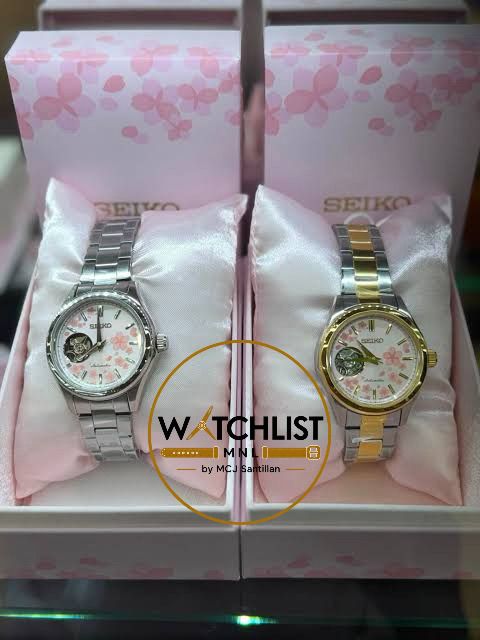 Seiko Collection Sakura HFB011 | HFB012 (Category: Women's Watches) located in Rizal. Submitted by msantillan (Listing ID 1464623936, Image 1). Description: Seiko Sakura Open Heart Limited Edition (800 pcs) HFB012J *exclusive, Japan Domestic Market (JDM) women's automatic watch. Inspired by cherry blossoms, it features an open-heart dial revealing the mechanical movement, a skeletonized caseback, and a dial design that highlights the artistry of 