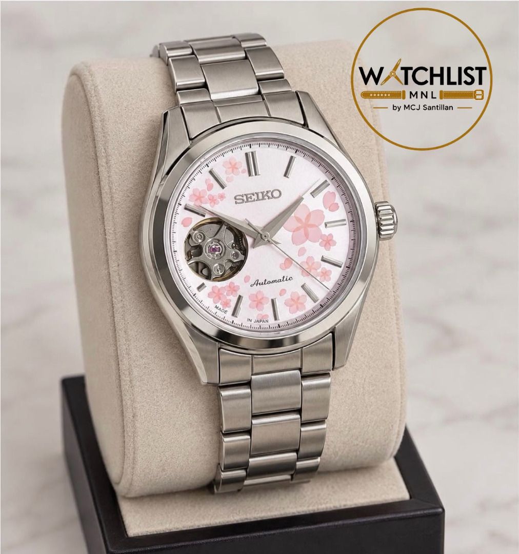 Seiko Collection Sakura HFB011 | HFB012 (Category: Women's Watches) located in Rizal. Submitted by msantillan (Listing ID 1464623936, Image 2). Description: Seiko Sakura Open Heart Limited Edition (800 pcs) HFB012J *exclusive, Japan Domestic Market (JDM) women's automatic watch. Inspired by cherry blossoms, it features an open-heart dial revealing the mechanical movement, a skeletonized caseback, and a dial design that highlights the artistry of 