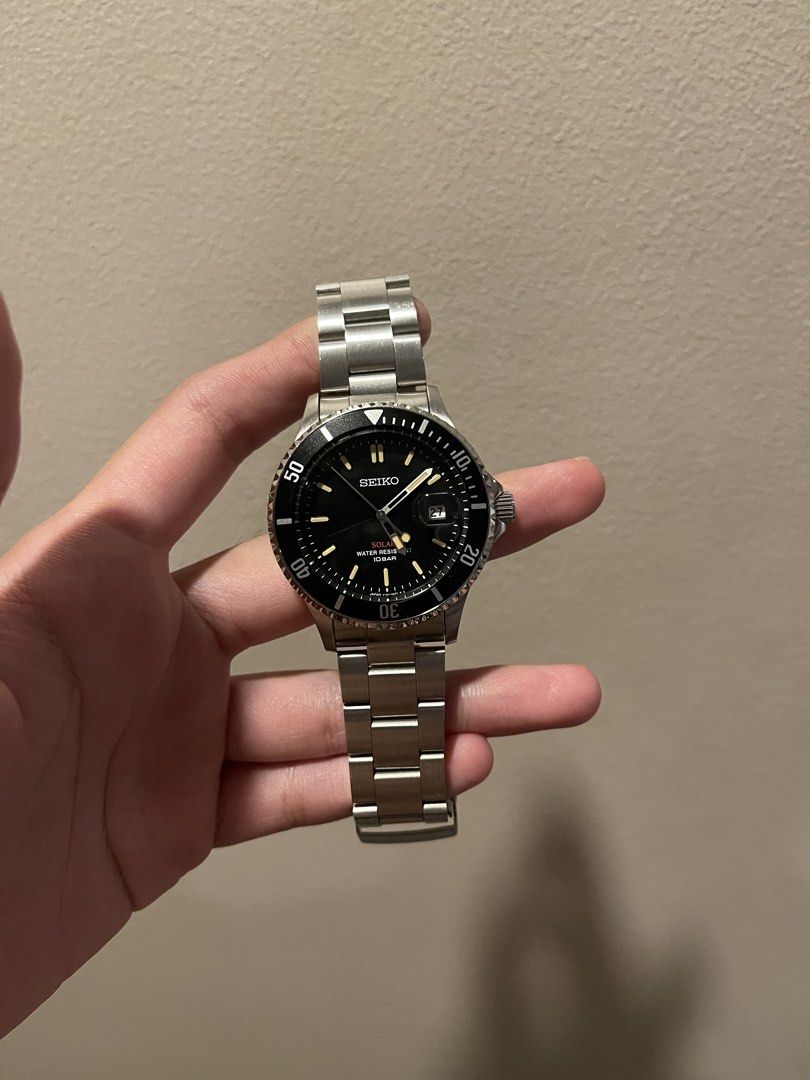 Seiko Solar Diver Szev014 "Red Submariner" (Category: Men's Watches) located in Quezon City. Submitted by chromosells2 (Listing ID 1464756912, Image 1). Description: - only one in the Philippines - vintage style diver - Ordered from Japan - Solar diver (10 months full charge) - Diameter: 40mm - inclusions: box and papers, aftermarket bracelet (original strap is the nato).
