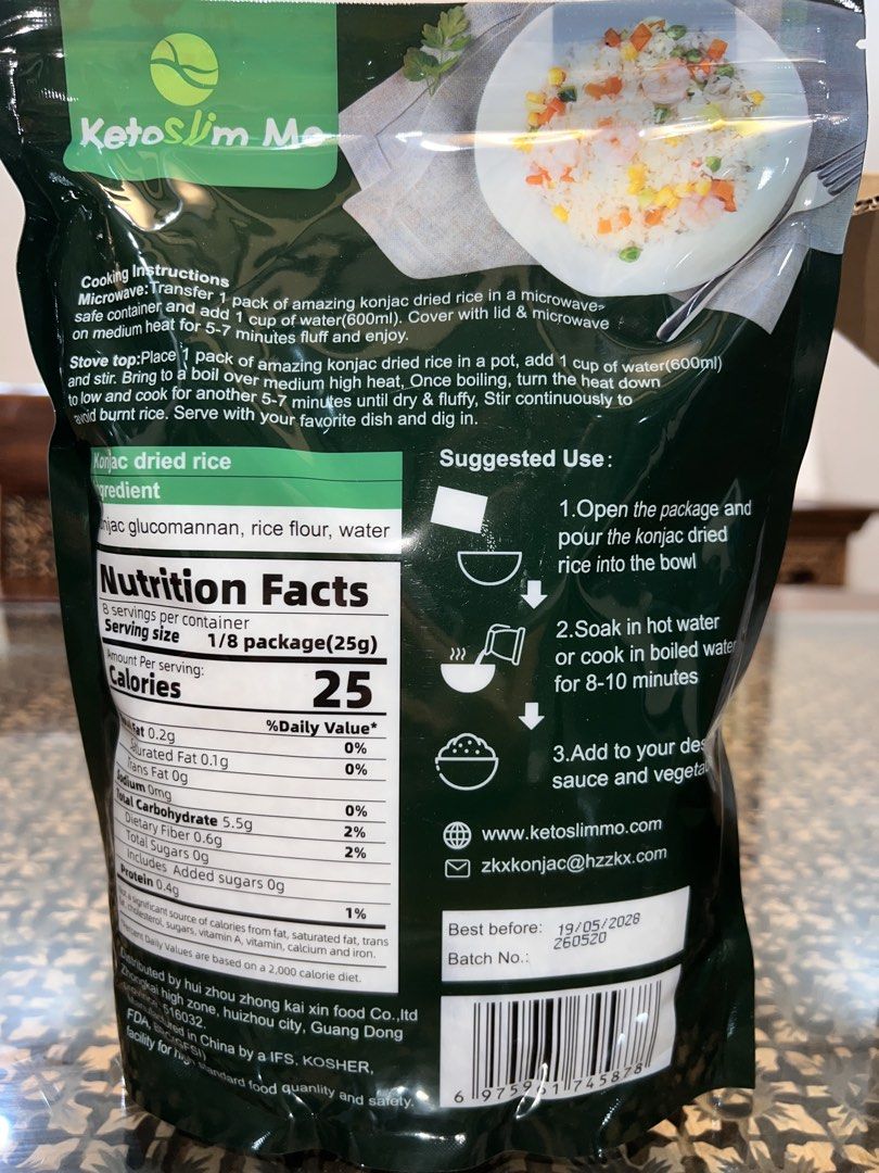 SHIRATAKI / KONJAC DRIED RICE (Category: Rice & Noodles) located in Manila. Submitted by jelly- (Listing ID 1464585355, Image 3). Description: - Konjac Dried Rice (1kg per pack) - Preservative-free, lower calories, gluten-free, sugar-free, and fat-free - Quick and easy to prepare: ready in just 8-10 minutes - Perfect for a healthy and guilt-free meal - Expiry Date: May 2028.