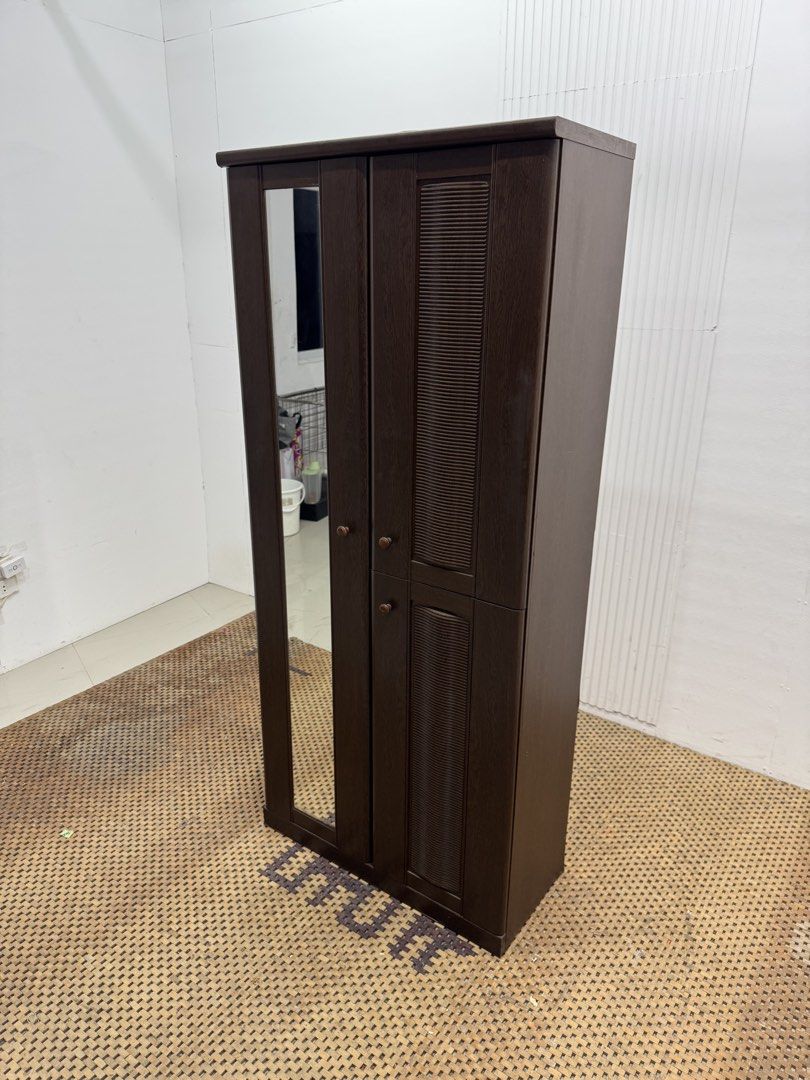 Shoe Cabinet (Category: Shelves, Cabinets & Racks) located in Quezon City. Submitted by matetdevis13 (Listing ID 1464656587, Image 3). Description: Tall Wooden Hallway Shoe Cabinet with Whole Body Mirror Price: 7,500 L32 x W15 x H71 In good condition Code JMD35-MJ632.