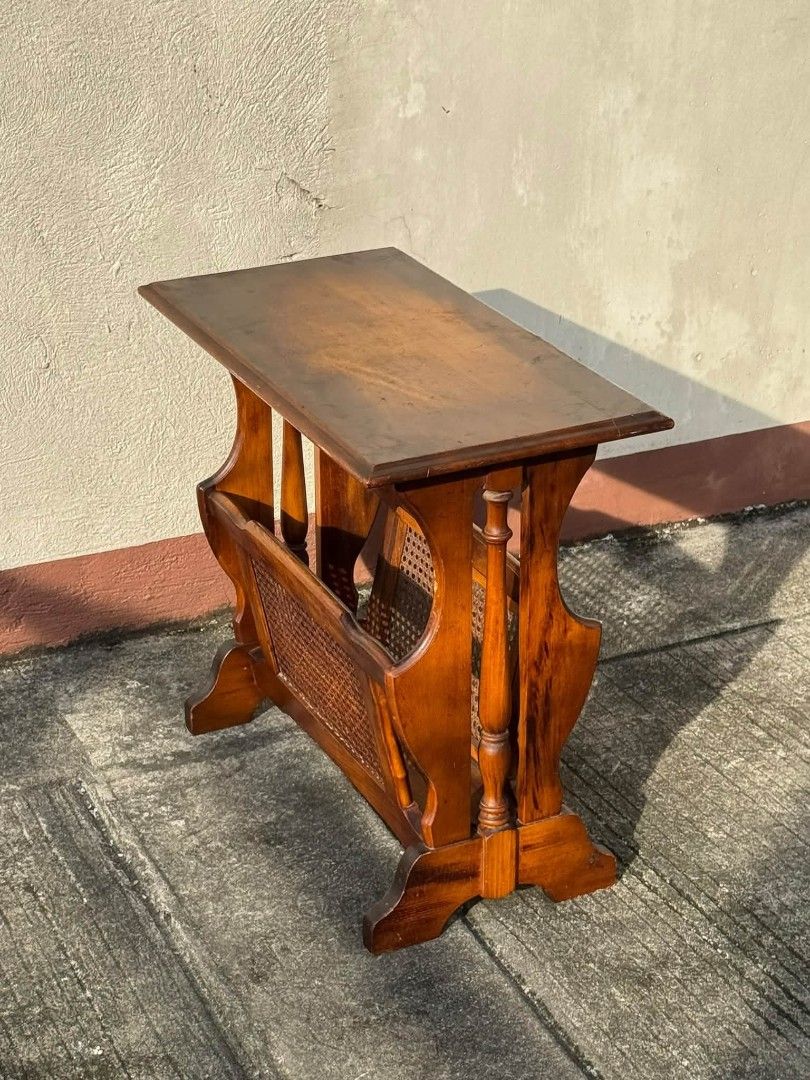 Side Table Rack (Category: Tables & Sets) located in Meycauayan. Submitted by marygracecasimiro (Listing ID 1464607147, Image 3). Description: Vintage Karimoku Colonial Side Table Rack a magazine rack that can also be used as a side table date stamped at the bottom (49.4.12) In good condition - minor scratches, scuffs Check photos first before buying✅ DM to Inquire🧡 Item will be sold AS IS. Please refrain from purchasing if you are particular ab