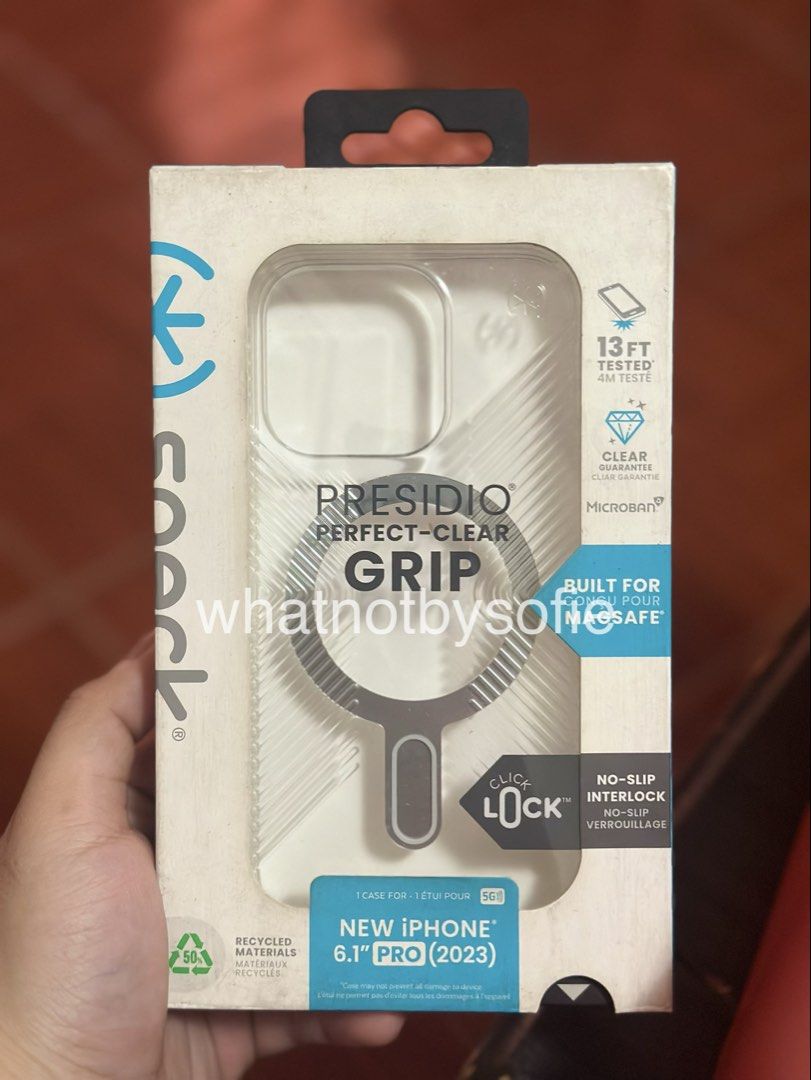 SPECK PRESIDIO PERFECT CLEAR GRIP — iPhone 15 Pro Case (Category: Cases & Sleeves) located in Bulacan. Submitted by whatnotbysofie (Listing ID 1464641563, Image 1). Description: Dusty packaging but still brand new, never been used never been tried on. Open for sdd or standard delivery.