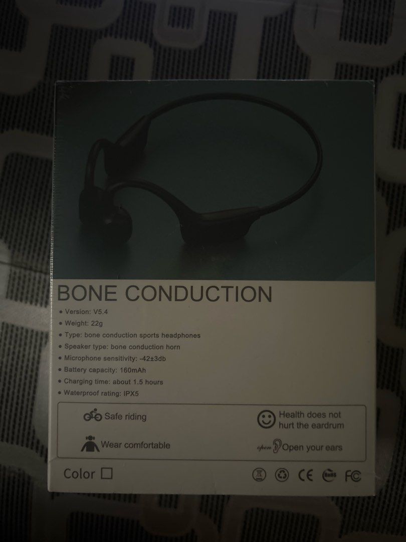 SPORT Bone Conduction Headphones Wireless Bluetooth IPX5 Waterproof (Category: Headphones & Headsets) located in Manila. Submitted by neiljacob (Listing ID 1464595094, Image 2). Description: - Bone Conduction Sports Headphones V5.4 - Ultra-lightweight: Only 22g - Long Battery Life: 160mAh capacity, 1.5 hours charging time - IPX5 Waterproof Rating - Safe for Riding & Comfortable Wear - Protects Eardrums: Open-ear design for situational awareness -