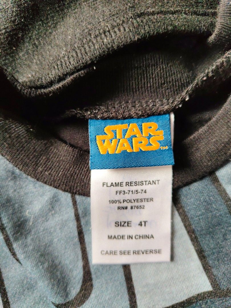 Star Wars Darth Vader Size 4T Flame Resistant (Category: Babies & Kids Fashion) located in Quezon City. Submitted by zs.onlinehub (Listing ID 1464672132, Image 3). Description: - Star Wars Darth Vader Pajamas for Kids - Size: 4T - Material: 100% Polyester - Feature: Flame Resistant - Design: Black with Darth Vader graphic on front and chest panel - Ideal for any young Star Wars enthusiast - Made in China.