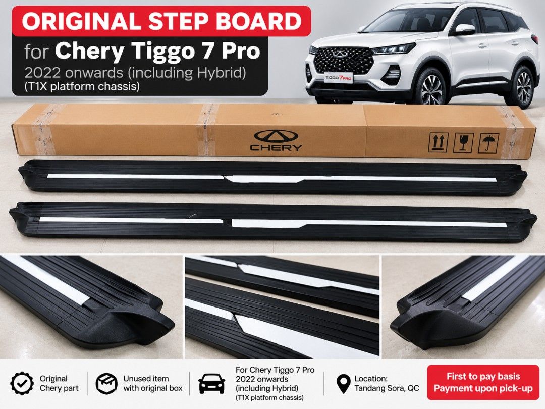 Step board for Chery Tiggo 7 Pro (Category: Body Parts and Accessories) located in Quezon City. Submitted by btz753 (Listing ID 1464755676, Image 1). Description: Original Chery step board • 2022 onwards • Including Hybrid / T1X platform • Unused, never installed • With original box • Complete pair 📍 Tandang Sora, QC First to pay | Payment upon pick-up.