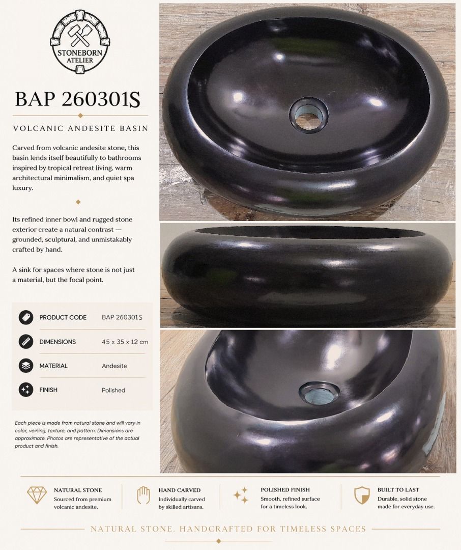 Stone Sinks (Category: Bathroom & Kitchen Fixtures) located in Caloocan City. Submitted by sbatelier.philippines (Listing ID 1464621166, Image 2). Description: Ready, on-hand stock. No need to wait for preordering, no downpayment needed. All items are availble on hand ready for same/Next day shipping. DM us to view all our product catalogues with clear photos and specs. Large selection to choose from. At Stoneborn Atelier, we create unique, hand-