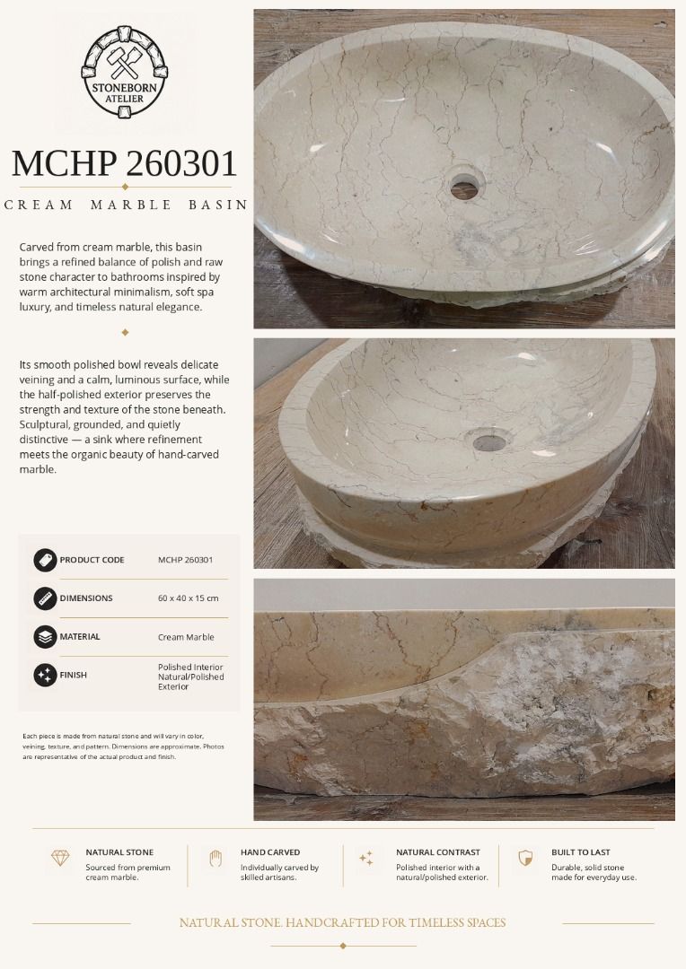 Stone Sinks (Category: Bathroom & Kitchen Fixtures) located in Caloocan City. Submitted by sbatelier.philippines (Listing ID 1464631795, Image 3). Description: Ready, on-hand stock. No need to wait for preordering, no downpayment needed. All items are availble on hand ready for same/Next day shipping. DM us to view all our product catalogues with clear photos and specs. Large selection to choose from. At Stoneborn Atelier, we create unique, hand-