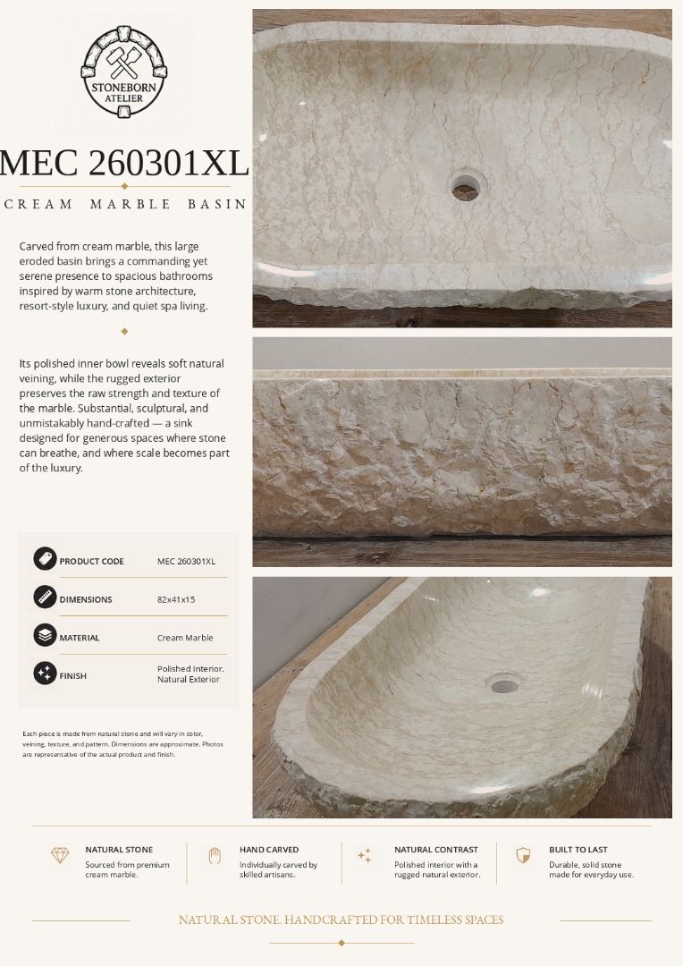 Stone Sinks (Category: Bathroom & Kitchen Fixtures) located in Caloocan City. Submitted by sbatelier.philippines (Listing ID 1464639515, Image 3). Description: Ready, on-hand stock. No need to wait for preordering, no downpayment needed. All items are availble on hand ready for same/next day shipping. DM us to view all our product catalogues with clear photos and specs. Large selection to choose from. At Stoneborn Atelier, we create unique, hand-